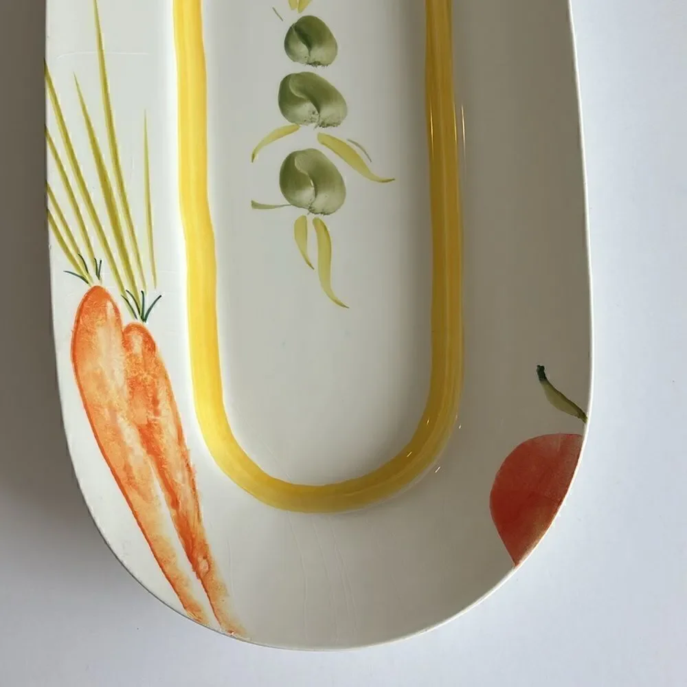 Crate and Barrel Judith Mosse Kruger 17” Oval Platter Vegetable Pattern Italy